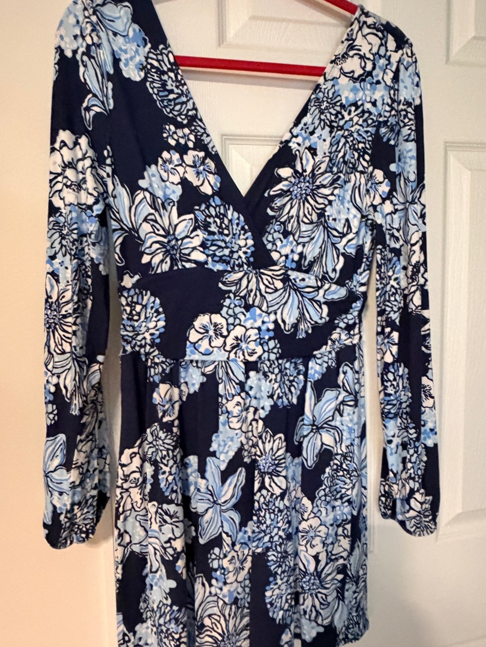 Lilly Pulitzer Navy, White & Light Blue Floral Long Sleeve Romper